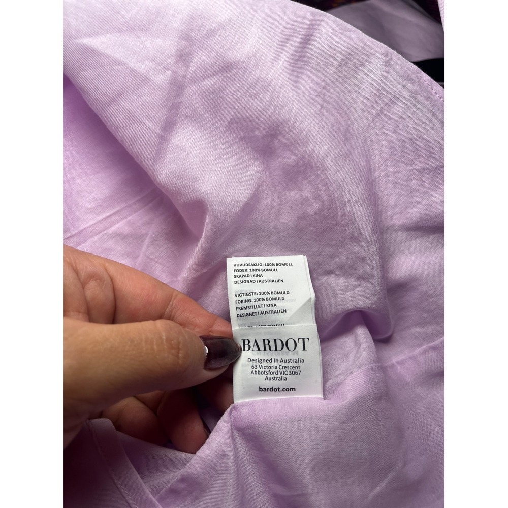 BARDOT Lavender Puff‎ Sleeve Tiered Mini Dress Open Back Wedding Guest Size 6 SM - Picture 9 of 9